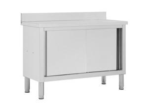vidaXL Work Table with Sliding Doors 47.2" Stainless Steel Workstation Storage vidaXL Work Table with Sliding Doors 47.2" Stainless Steel Workstation Storage