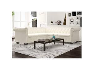 vidaXL Chesterfield Corner Sofa 5-Seater Faux Leather White Chaise Longue vidaXL Chesterfield Corner Sofa 5-Seater Faux Leather White Chaise Longue