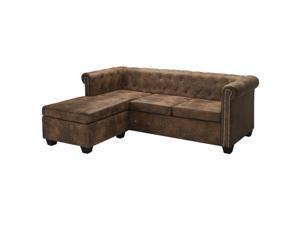vidaXL L-shaped Chesterfield Sofa Artificial Leather Brown Home Living Room vidaXL L-shaped Chesterfield Sofa Artificial Leather Brown Home Living Room