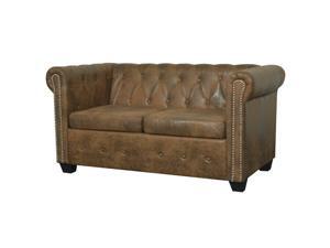 vidaXL Chesterfield Sofa 2-Seater Faux Leather Brown Living Room Chaise Longue vidaXL Chesterfield Sofa 2-Seater Faux Leather Brown Living Room Chaise Longue