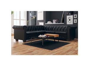 vidaXL Chesterfield Corner Sofa 5-Seater Faux Leather Black Chaise Longue vidaXL Chesterfield Corner Sofa 5-Seater Faux Leather Black Chaise Longue