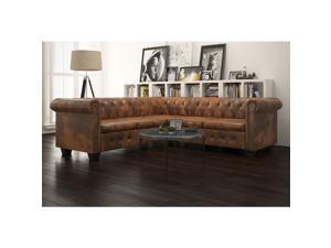 vidaXL Chesterfield Corner Sofa 5-Seater Faux Leather Brown Chaise Longue vidaXL Chesterfield Corner Sofa 5-Seater Faux Leather Brown Chaise Longue