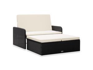 vidaXL Garden Lounge Set with Cushions 2 Pieces Poly Rattan Black Patio Sofa vidaXL Garden Lounge Set with Cushions 2 Pieces Poly Rattan Black Patio Sofa