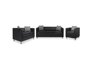vidaXL Sofa Set Armchair 2-Seater 3-Seater Black Faux Leather Chaise Lounge vidaXL Sofa Set Armchair 2-Seater 3-Seater Black Faux Leather Chaise Lounge