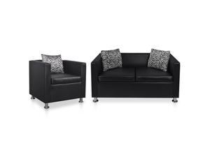 vidaXL Sofa Set Armchair and 2-Seater Black Faux Leather Couch Chaise Lounge vidaXL Sofa Set Armchair and 2-Seater Black Faux Leather Couch Chaise Lounge