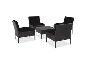 vidaXL Garden Sofa Set with Cushions 5 Pieces Poly Rattan Black Patio Outdoor vidaXL Garden Sofa Set with Cushions 5 Pieces Poly Rattan Black Patio Outdoor