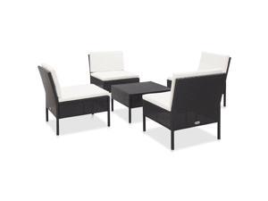 vidaXL Garden Sofa Set with Cushions 5 Pieces Poly Rattan Black Outdoor Patio vidaXL Garden Sofa Set with Cushions 5 Pieces Poly Rattan Black Outdoor Patio