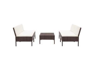vidaXL Garden Sofa Set with Cushions 5 Pieces Poly Rattan Brown Outdoor Patio vidaXL Garden Sofa Set with Cushions 5 Pieces Poly Rattan Brown Outdoor Patio