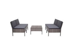 vidaXL Garden Sofa Set with Cushions 5 Pieces Poly Rattan Gray Outdoor Patio vidaXL Garden Sofa Set with Cushions 5 Pieces Poly Rattan Gray Outdoor Patio