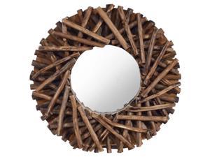 vidaXL Solid Teak Wood Wall Mirror Round Decorative Hanging Mirror Bathroom