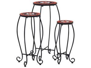 vidaXL 3x Mosaic Table Terracotta and White Ceramic Plant Stand Flower Table vidaXL 3x Mosaic Table Terracotta and White Ceramic Plant Stand Flower Table