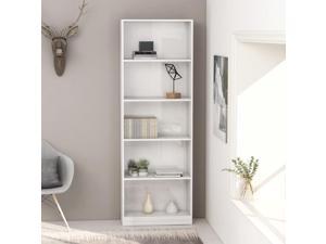 vidaXL 5-Tier Book Cabinet High Gloss White Chipboard Standing Shelf Bookcase