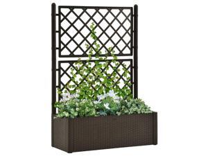 vidaXL Garden Raised Bed with Trellis and Self Watering System Mocha Outdoor vidaXL Garden Raised Bed with Trellis and Self Watering System Mocha Outdoor