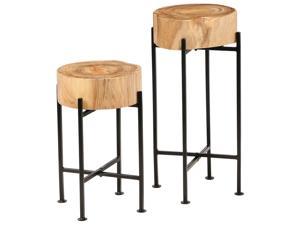 vidaXL Solid Acacia Wood Side Table Set 2 Pieces Wooden End Table Plant Stand