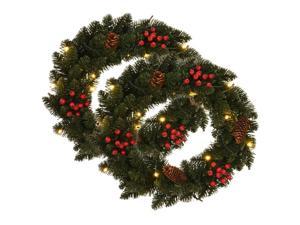 vidaXL 2x Christmas Wreaths with Decoration Green Xmas Garland Ornament Dcor