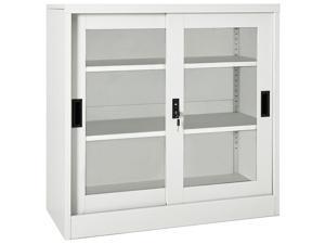 vidaXL Sliding Door Cabinet Light Gray 35.4" Steel Side Cabinet Furniture