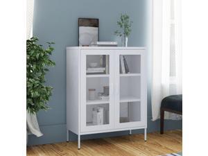 vidaXL Storage Cabinet White Steel Sideboard Cupboard Bookcase Book Cabinet