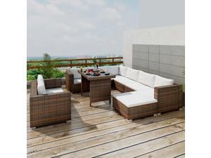vidaXL Patio Lounge Set 10 Piece with Cushions Poly Rattan Brown Garden Seat