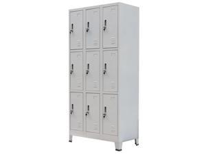 vidaXL Locker Cabinet 9 Compartment Steel Gray Office School Organize Storage