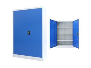 vidaXL Office Cabinet Metal 55.1" Gray and Blue Storage Case Filing Cabinet vidaXL Office Cabinet Metal 55.1" Gray and Blue Storage Case Filing Cabinet