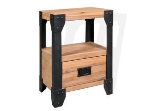 vidaXL Solid Acacia Wood Nightstand Steel Small Bedside Table Side Cabinet vidaXL Solid Acacia Wood Nightstand Steel Small Bedside Table Side Cabinet