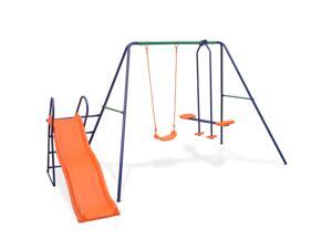 vidaXL Swing Set with Slide and 3 Seats Orange Outdoor Kids Activity Playset vidaXL Swing Set with Slide and 3 Seats Orange Outdoor Kids Activity Playset