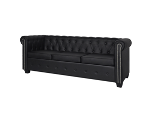 Artificial Leather Chesterfield 3-Seater Sofa Black Artificial Leather Chesterfield 3-Seater Sofa Black