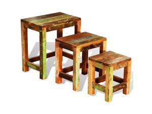 Antique Nesting End Tables 3pcs Set Side Table Stand Stool Reclaimed Wood Finish