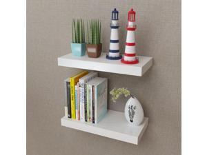 2 White MDF Floating Wall Display Shelves Book/DVD Storage 2 White MDF Floating Wall Display Shelves Book/DVD Storage