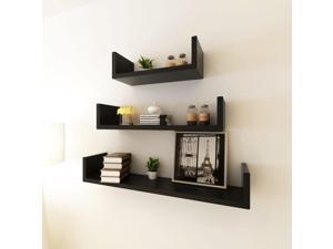 vidaXL 3 Piece U Shape Floating Wall Shelves Storage Display Shelf Black Cubes