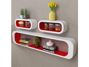 3 White-Red MDF Floating Wall Display Shelf Cubes Book/DVD Storage 3 White-Red MDF Floating Wall Display Shelf Cubes Book/DVD Storage