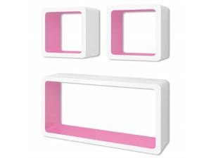 vidaXL 3pc Storage Display Cube Floating Shelves Wall Mount Matte White & Pink