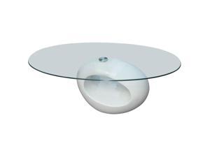 vidaXL Oval Coffee Table Nightstand Fiberglass High Gloss White Base Glass Top
