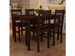 vidaXL Dining Table 4 Chairs Pine Wood Brown Breakfast Furniture Kitchen Seat