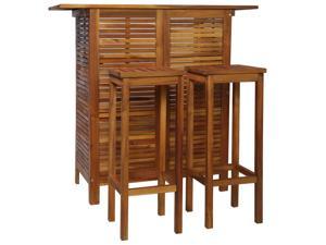 vidaXL Solid Acacia Wood 3 Piece Bar Table Chair Set Bistro Stool Dining Seat