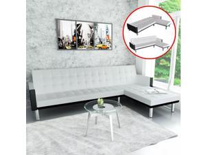 vidaXL L-shape Sofa Bed Black and White Artificial Leather Lounge Seating vidaXL L-shape Sofa Bed Black and White Artificial Leather Lounge Seating