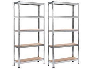 vidaXL 2x Storage Shelf Silver Steel and MDF Rack Units Home Garage Houseware vidaXL 2x Storage Shelf Silver Steel and MDF Rack Units Home Garage Houseware