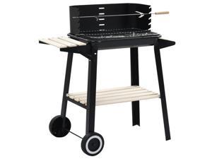 vidaXL Charcoal BBQ Stand with Wheels Black Steel Wood Grill Smoker Stand