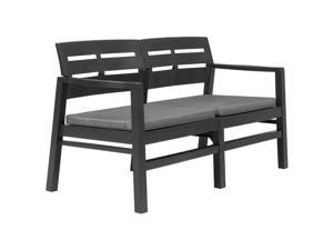 vidaXL 2-Seater Garden Bench with Cushions 52.4" Plastic Anthracite Patio Seat vidaXL 2-Seater Garden Bench with Cushions 52.4" Plastic Anthracite Patio Seat