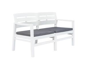vidaXL 2-Seater Garden Bench with Cushions 52.4" Plastic White Outdoor Bench vidaXL 2-Seater Garden Bench with Cushions 52.4" Plastic White Outdoor Bench