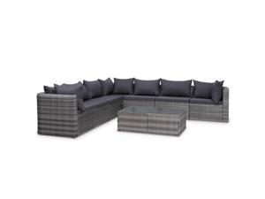 vidaXL Patio Lounge Set 8 Piece with Cushions Poly Rattan Gray Sofa Sets Seat