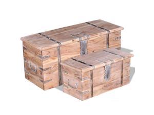 vidaXL 2 Piece Solid Wood Storage Chest Set Lockable Coffee Table Cabinet