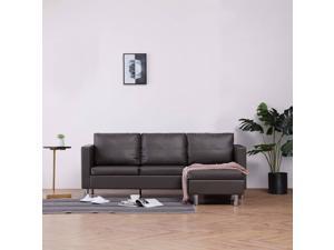 vidaXL 3-Seater Sofa with Cushions Gray Faux Leather Home Couch Chaise Lounge vidaXL 3-Seater Sofa with Cushions Gray Faux Leather Home Couch Chaise Lounge