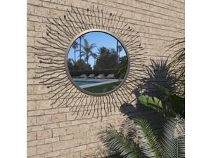 vidaXL Garden Wall Mirror Sunburst Steel Frame 31.4" Black Outdoor Hanging