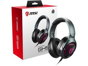 MSI IMMERSE GH50 7.1 Virtual Surround Sound RGB Gaming Headset 'Black with Ambient MSI Dragon Logo, RGB Mystic Light, USB, Inline Audio Controller, 40mm Drivers, Detachable Mic' - S37-0400020-SV1