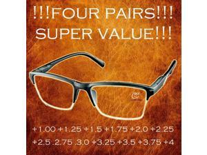 4 units!!! High quality half-rim black Anti-fatigue reading glasses +0.75 TO +4