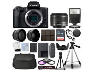 Canon EOS M50 Mark II Camera Black + 3 Lens Kit 15-45mm STM+ 32GB + Flash & More