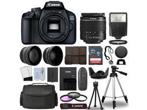 Canon EOS 4000D / Rebel T100 SLR Camera + 3 Lens Kit 18-55mm+ 16GB+ Flash & More