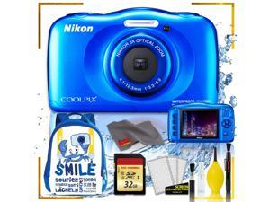 Nikon Coolpix W150 Digital Camera - Blue (Intl Model) with Camera Cleaning Kit Bundle + 32gb SD Card + Nikon Camera Backpack (Blue)