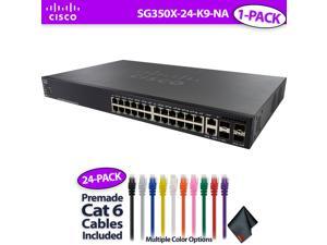 Cisco SG350X-24P 24-Port Gigabit PoE Stackable Managed Switch + 24 x 6-Inch Cat6 Cables (White) Cisco SG350X-24P 24-Port Gigabit PoE Stackable Managed Switch + 24 x 6-Inch Cat6 Cables (White)